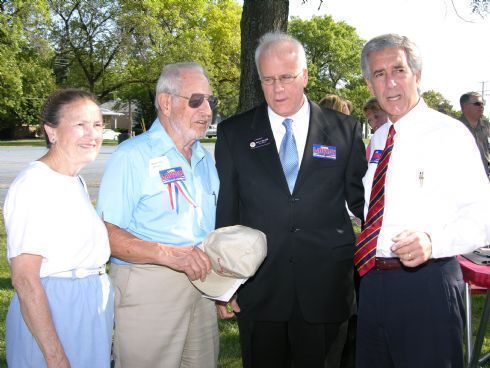 Helen and Retired State Senator Bob Mitchler spend some time with State Senators John Milner and Chris Lauzen just before Chris announces his candidacy for the 14th Congressional District.