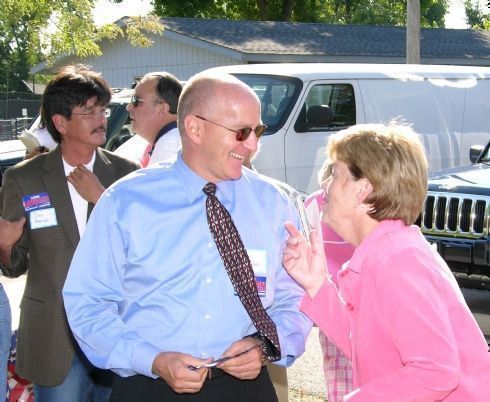 Sarah Lauzen and Ed Bonifas enjoy a moment as more supporters arrive at the Kickoff Event.